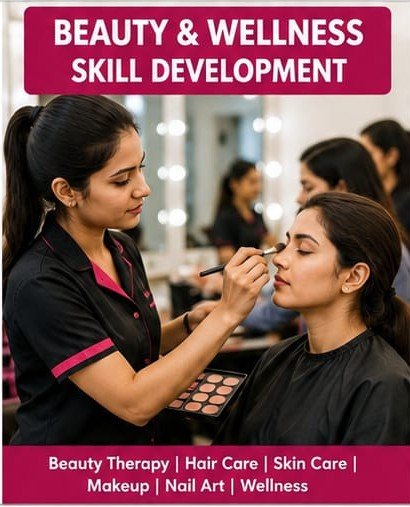 Makeup artist training a student on a live model